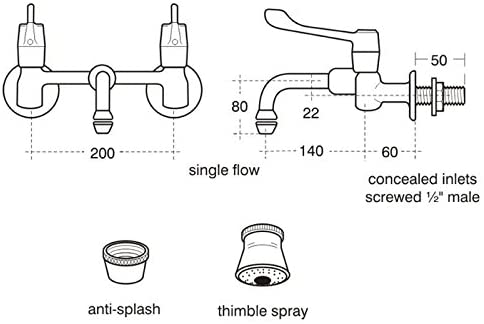 Armitage Shanks S8230AA Chrome Markwik Two Lever Wall Mount Basin Tap