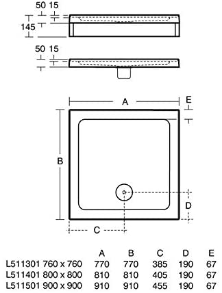 Ideal Standard L511301 Simplicity 760 x 760mm Tray with Waste