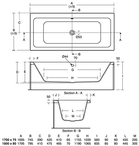 Ideal Standard E258901 Tempo Cube 170cm x 75cm - 180cm x 80cm Double-Ended Idealform Plus+ Bath