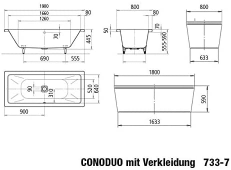 Kaldewei Conoduo 733-7 180x80cm, colour: White, with pearl effect - 235148053001