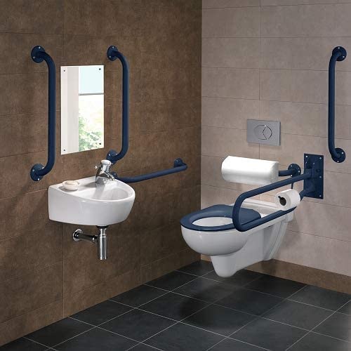 Twyford PK8351BE DOC M Rimless Wall Hung Pack, Right Hand, Blue Grab Rails & Seat
