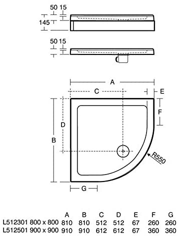 Ideal Standard L512501 Simplicity 900mm Low Profile Quadrant Upstand Shower Tray with Waste
