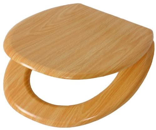 Oak Wooden MDF Toilet Seat Metal Hinges