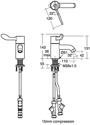 Armitage Shanks A6698AA Contour 21 Plus Thermostatic Basin Mixer Tap with Flexi Tails