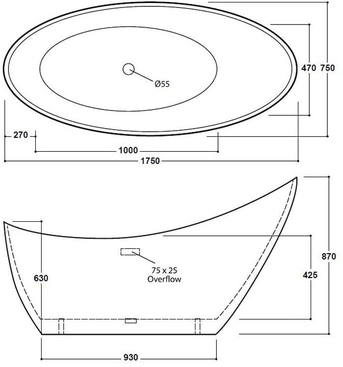 Synergy Slipper Modern 1750mm White Thin Edged Slipper Bath