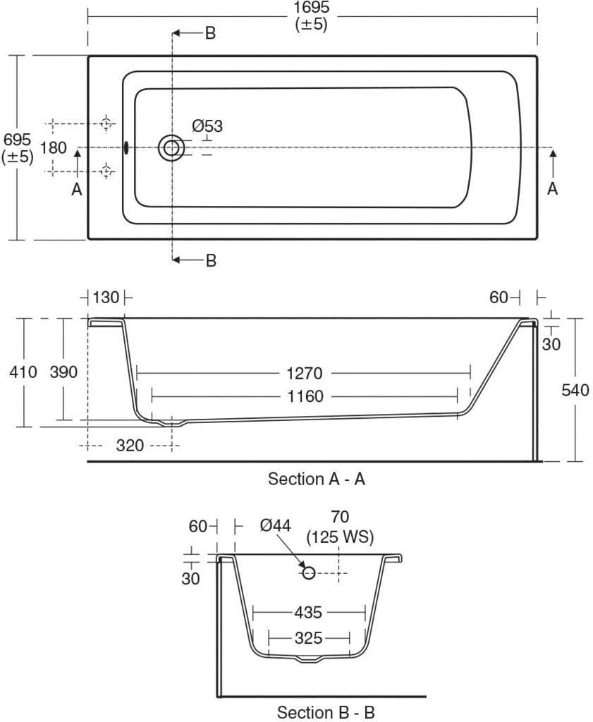 Ideal Standard Tempo Arc 1700mm x 700mm Bath No Tap Holes - E256301