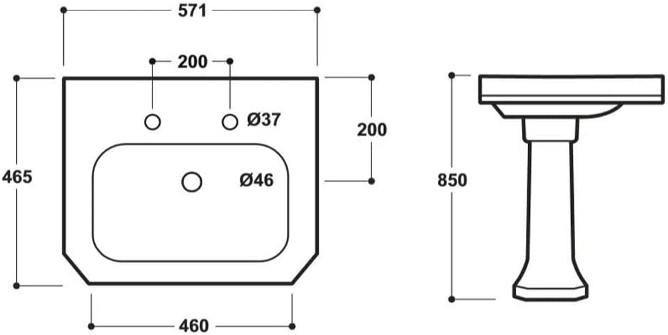 Synergy Henbury 575mm 2 Tap Hole Basin SY-HEN07