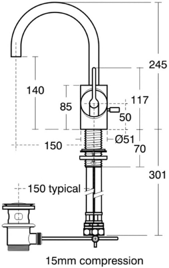 Ideal Standard Silver E0067AA single lever tap with pop-up waste