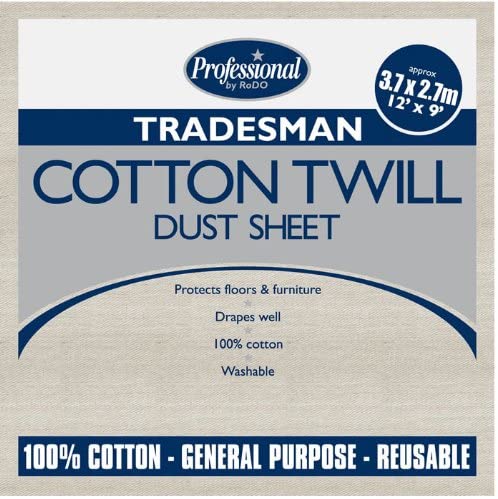 Professional Painting Decorating 100% Cotton Twill Reuseable And Washable Dust Sheet - 12 x 9FT (3.7 x 2.7M)