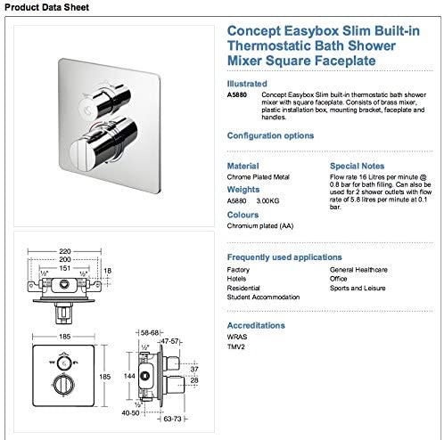 Ideal Standard A5880AA Easybox Slim nuilt in thermostatic bath / shower valve