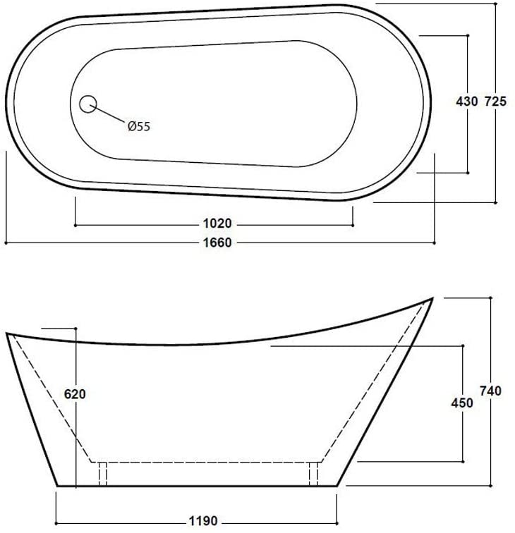 Synergy Arruba 1660mm Modern Slipper Bath