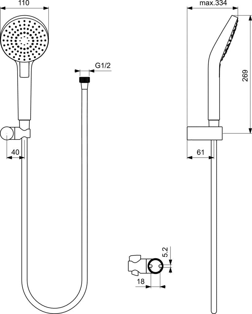 Ideal Standard B2239AA Evo Round Shower Kit, Chrome