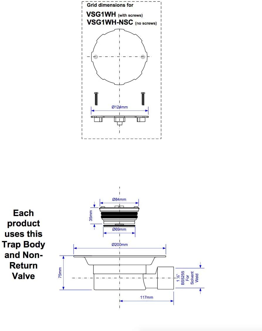 McAlpine Non Return Valve Shower Gully for Sheet Flooring VSG1WH
