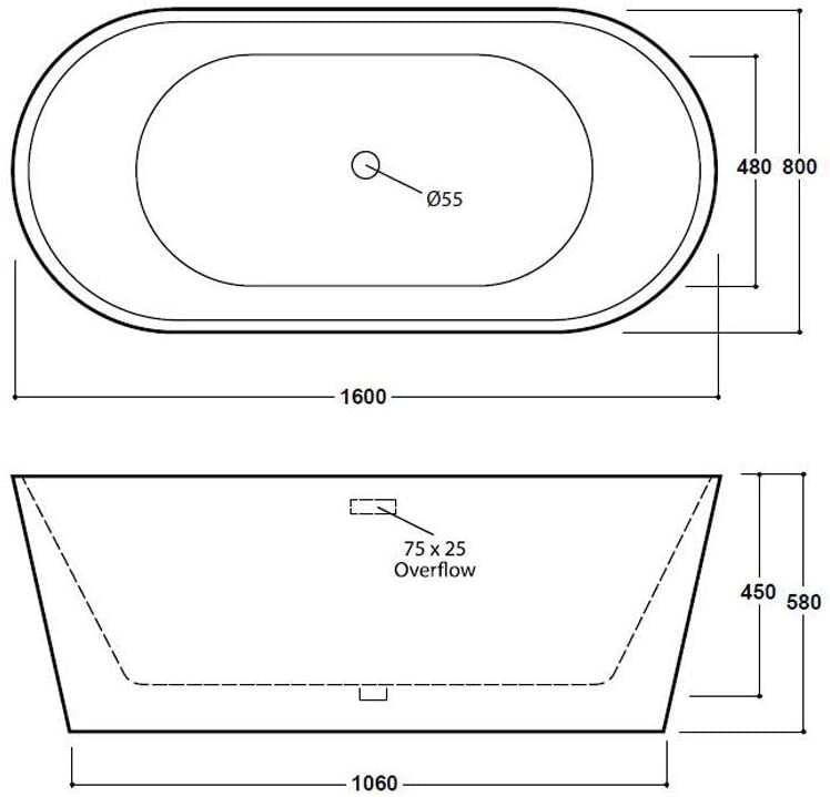 Synergy Lugano 1600mm Modern Double Ended Bath SY-FSB400