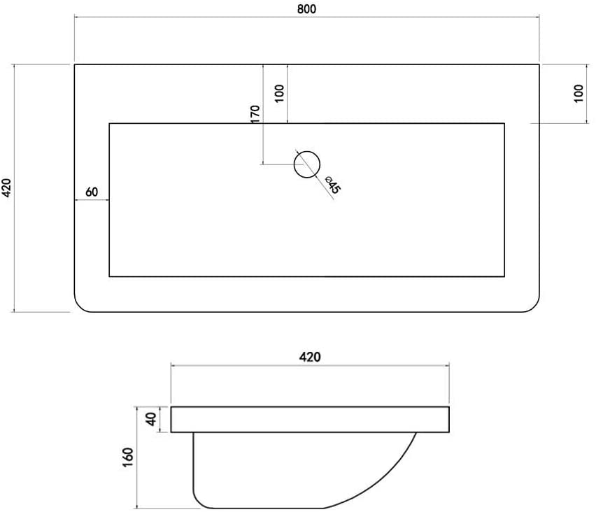 Synergy Linea 800mm 1 Tap Hole Basin SY-TOP351