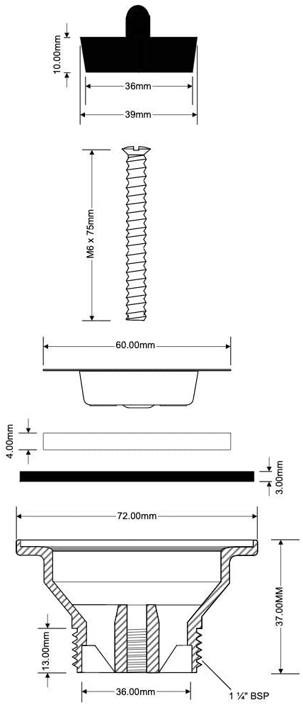 McAlpine 1̴_" 60mm Centre Pin Basin Waste with Plug BSW1P