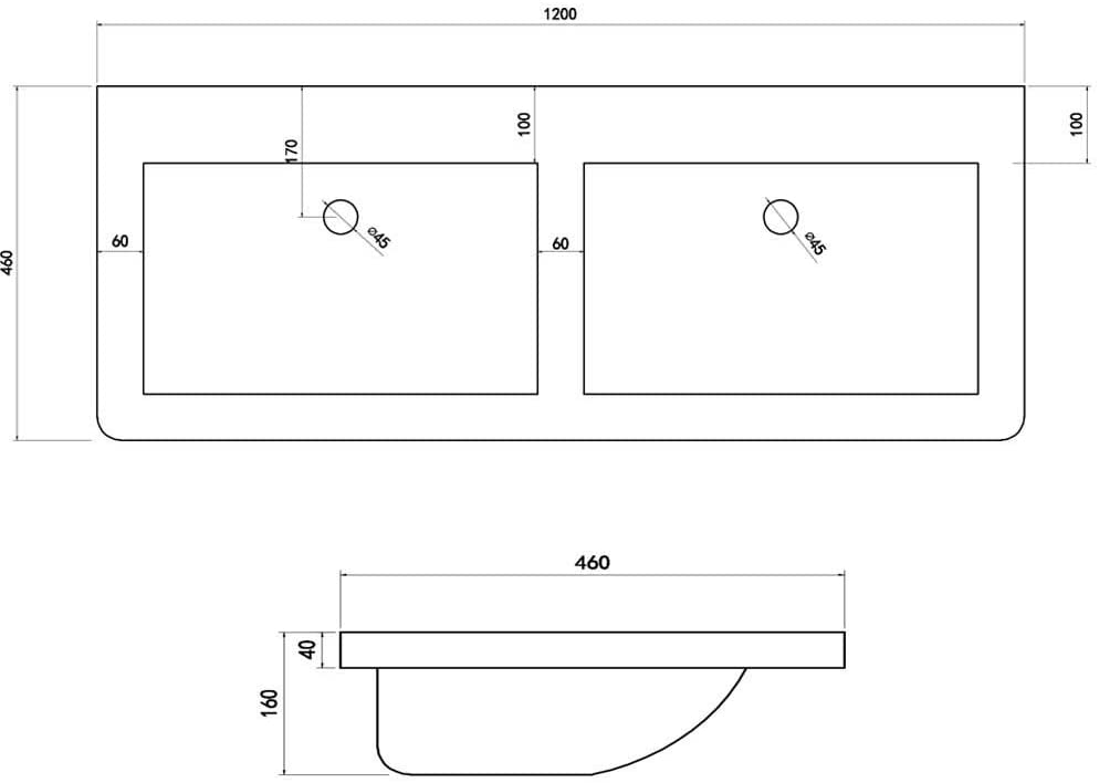 Synergy Linea 1200mm Double Basin SY-TOP352