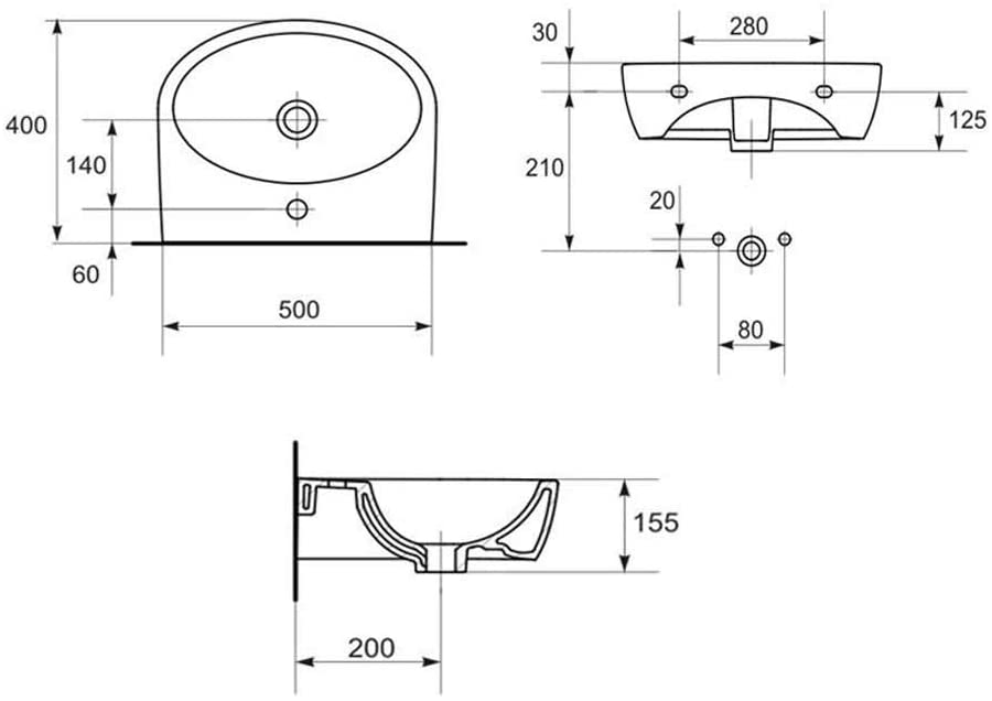 Arley Solus 2 550mm 1 Tap Hole Basin 237SP5805537-C