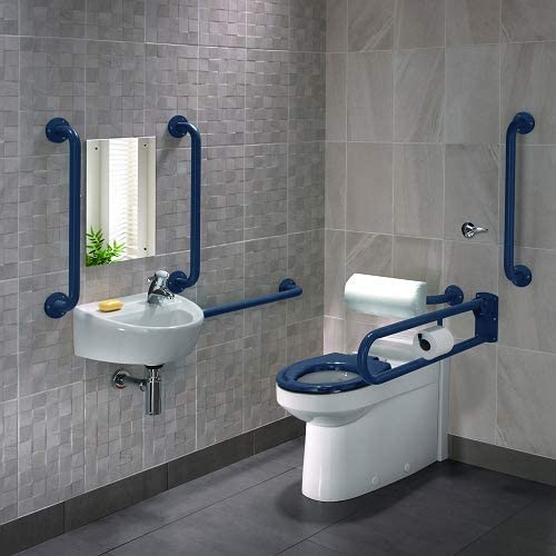 Twyford PK8350BE DOC M Rimless BTW Pack, Right Hand, Blue Grab Rails & Seat
