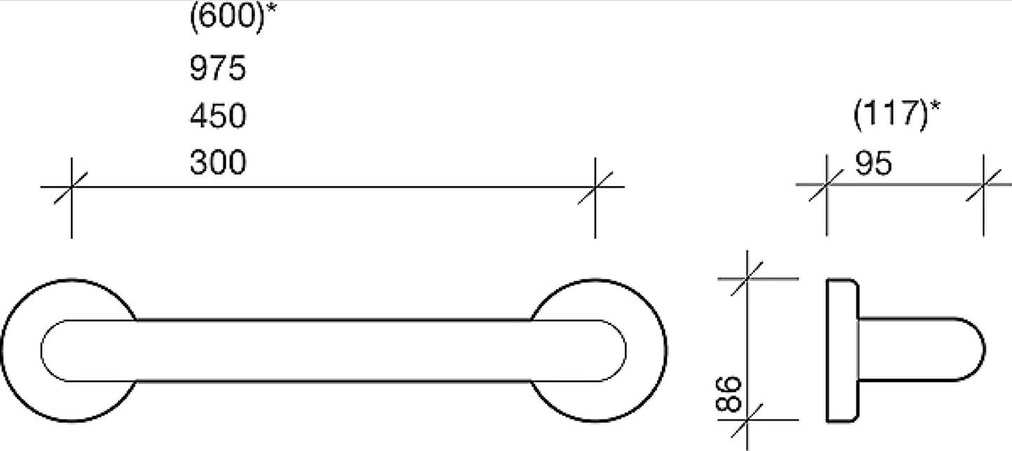 Twyford AV4902BE Blue Avalon Support Grab Rail, 600 mm, Bathroom