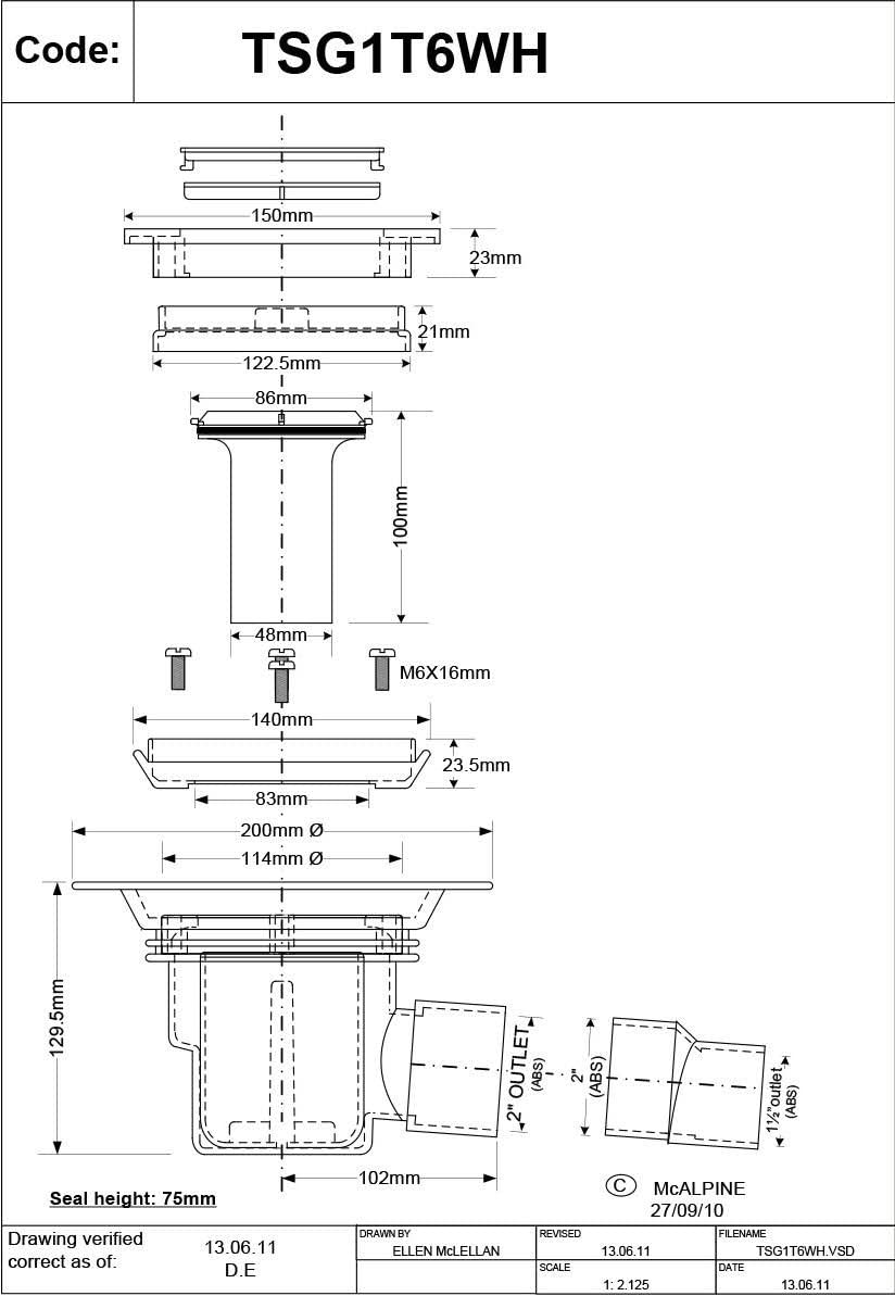 McAlpine TSG1T6WH Horizontal Outlet Shower Gulley (White)