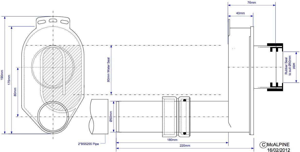 McAlpine 75mm Water Seal Urinal Bowl Syphonic 'P' Trap HCUP50UK