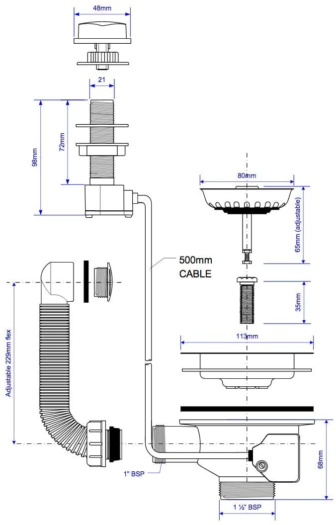 McAlpine 1í«_ Pop-up Basket Strainer Waste PUFS113-CP