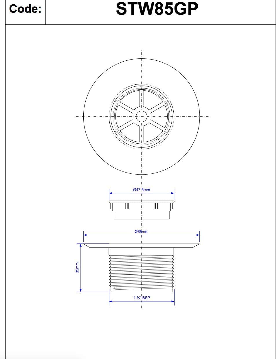 McAlpine 1̴_" Standard Shower Waste - 70mm GP Plastic STW85GP