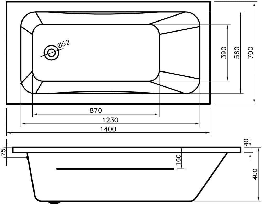 Arley Modern 1400mm No Tap Holes Bath 237BM14