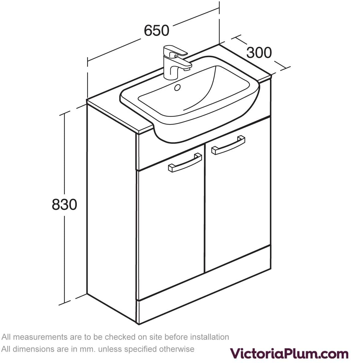 Ideal Standard E3245 Tempo 650 x 300mm Semi Countertop Basin Unit With 2 Doors