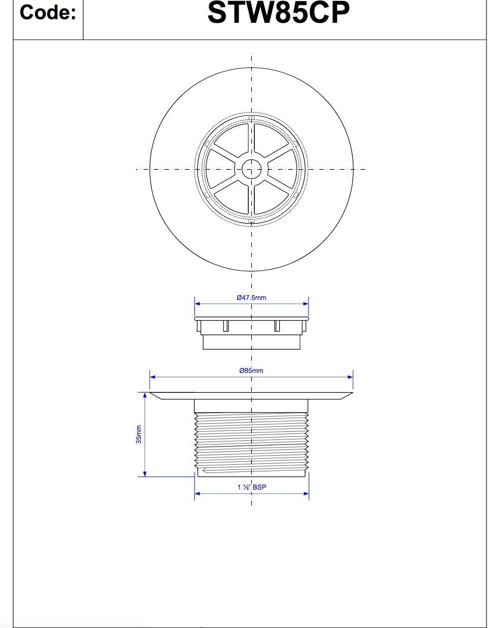 McAlpine 1̴_" Standard Shower Waste - 85mm CP Plastic STW85CP