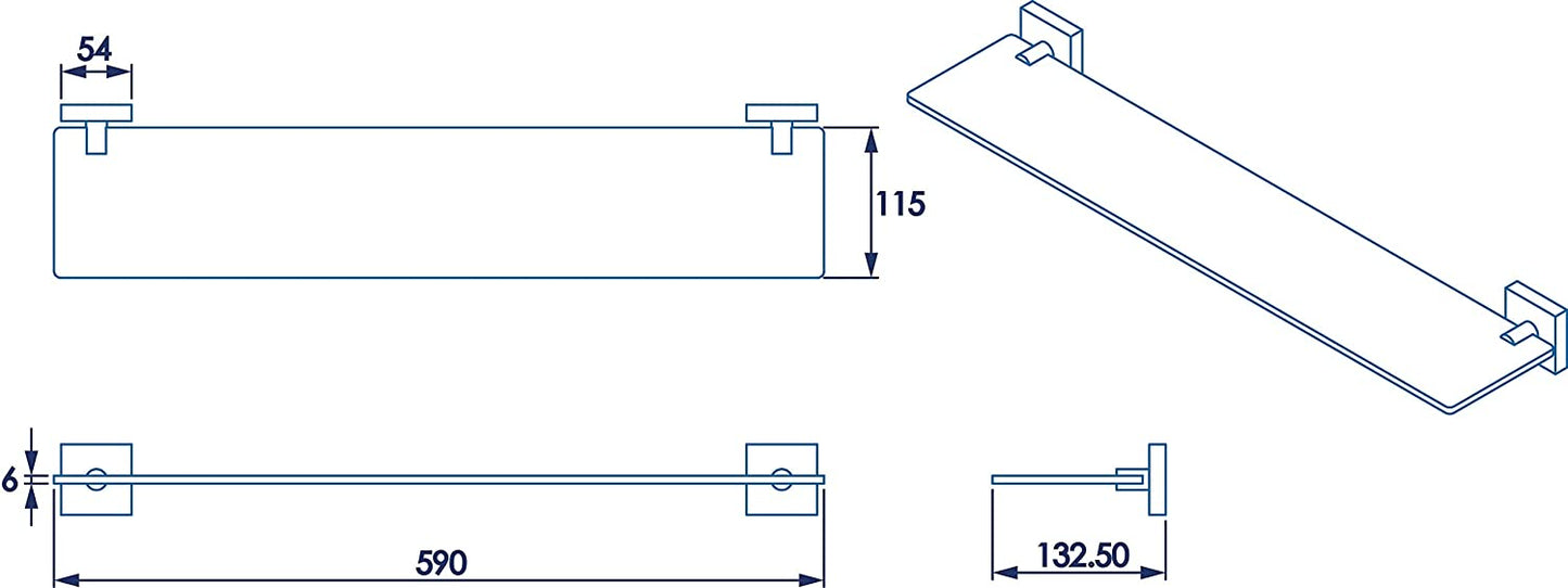Croydex Flexi-Fix Chester Glass Shelf, 54 x 617 x 134mm