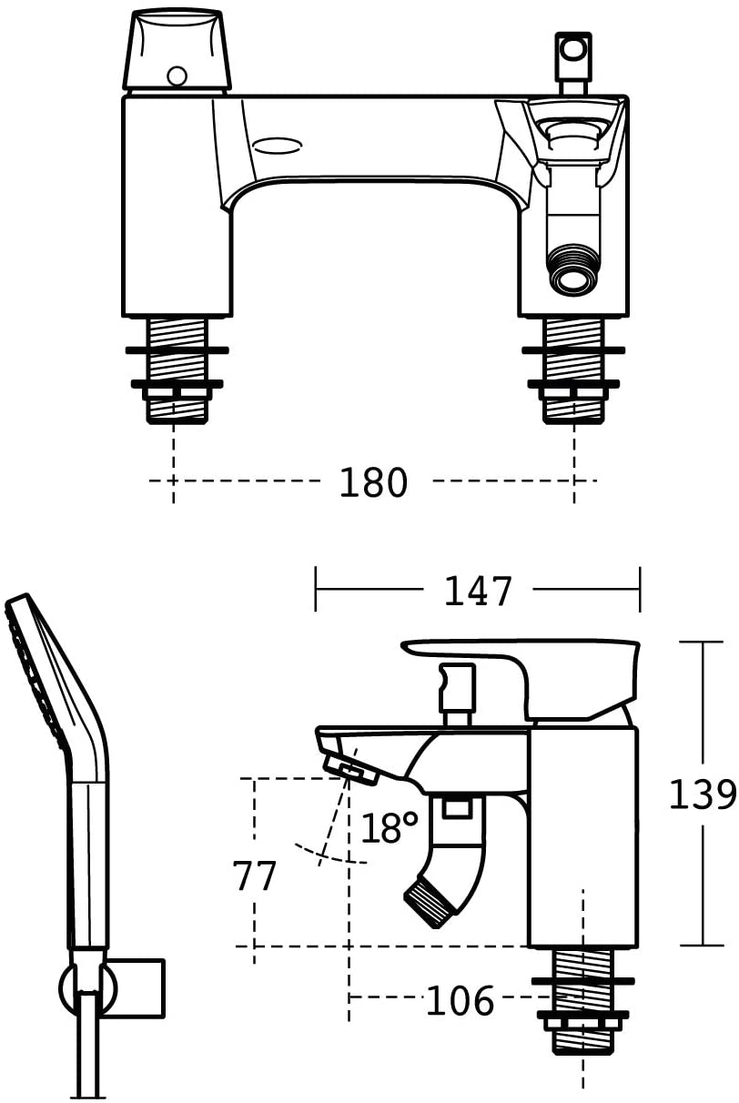 Ideal Standard A7052AA Concept Air 2 tap Hole Bath Shower Mixer, Chrome