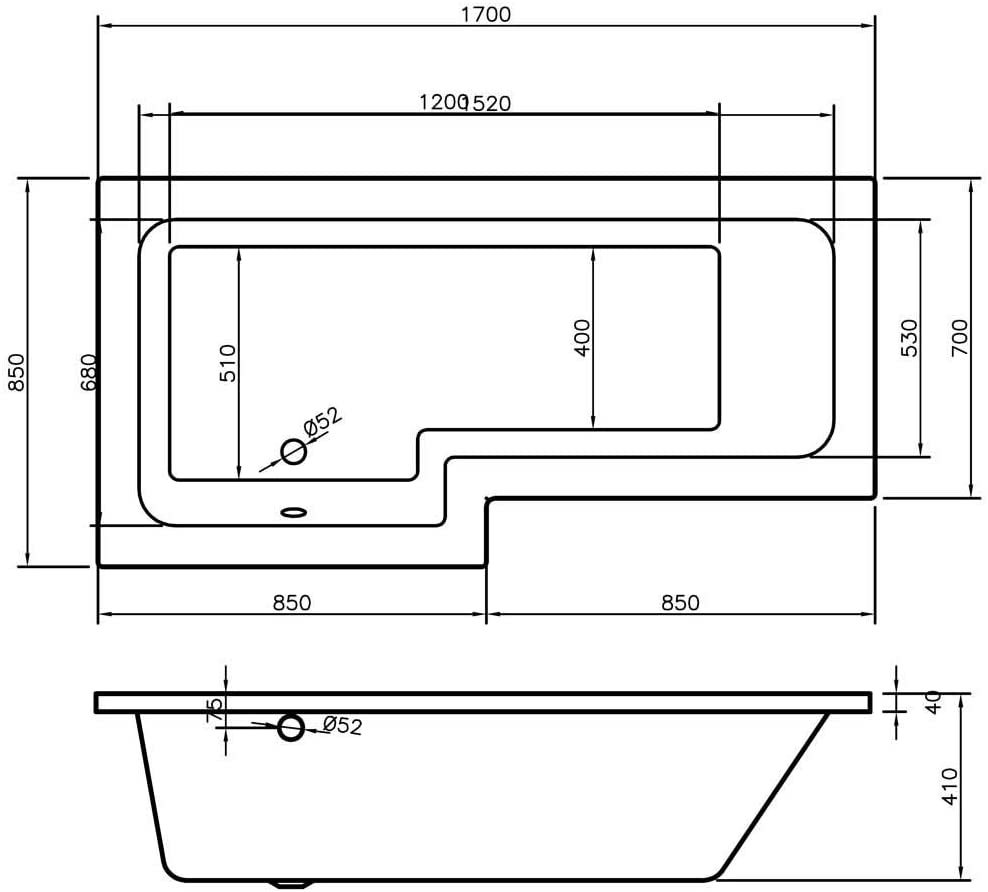 Arley Squrv2 1700mm No Tap Holes Left Hand Shower Bath Squrv2 Shower Baths
