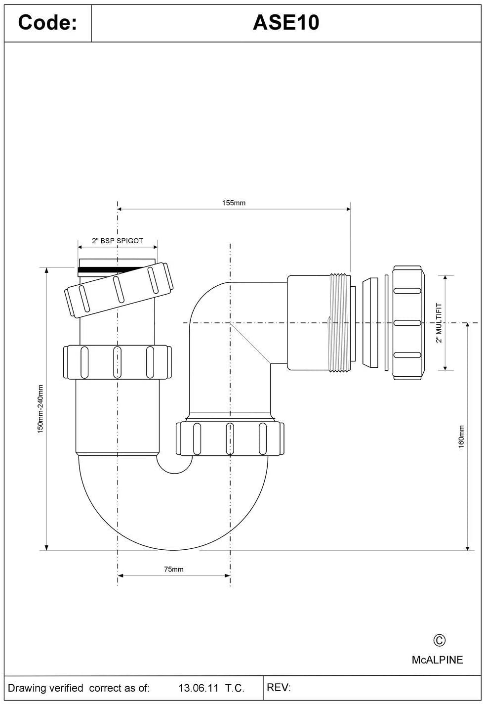 McAlpine ASC10 11/2 inch x 75mm Water Seal Adjustable Inlet Tubular Swivel 'P' Trap with Multifit Outlet, White
