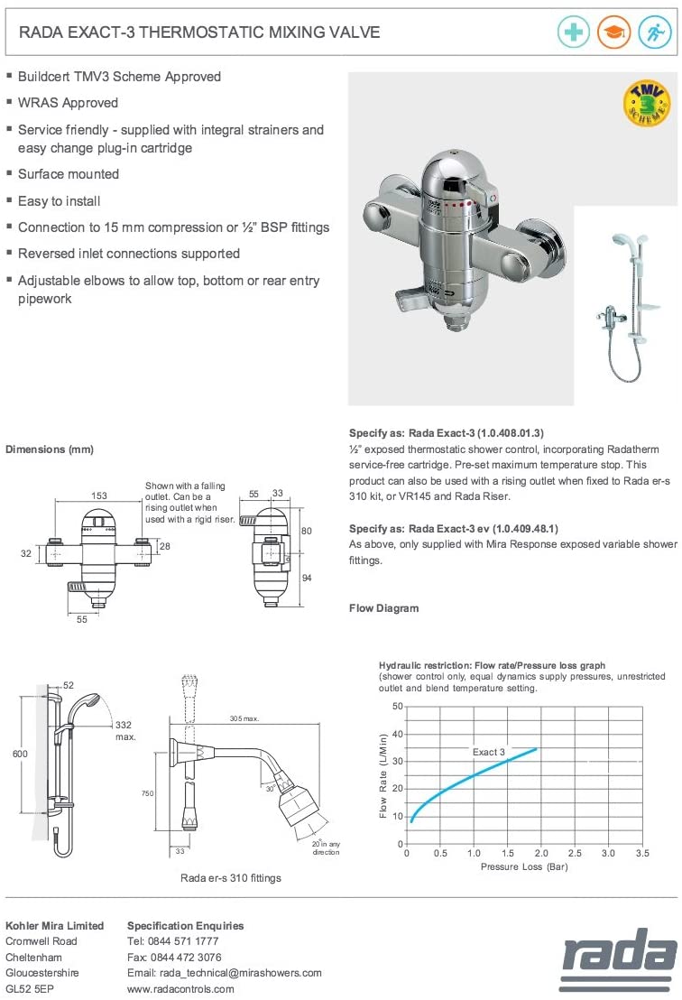 Rada 1.0.408.01.3 Exact 3 Mixing Valve, Chrome