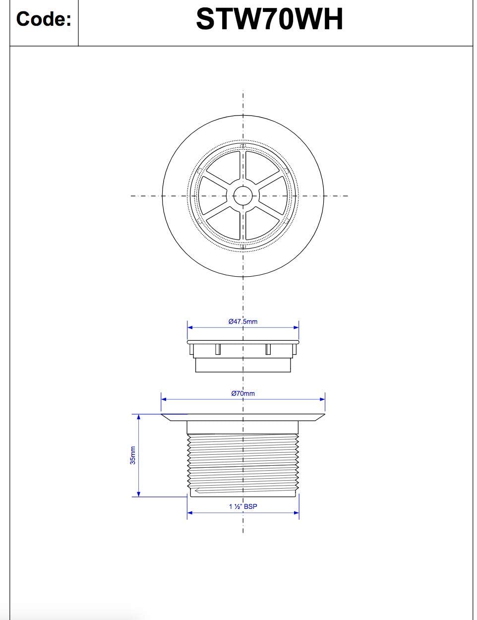 McAlpine 1̴_" Standard Shower Waste - 70mm White Plastic STW70WH
