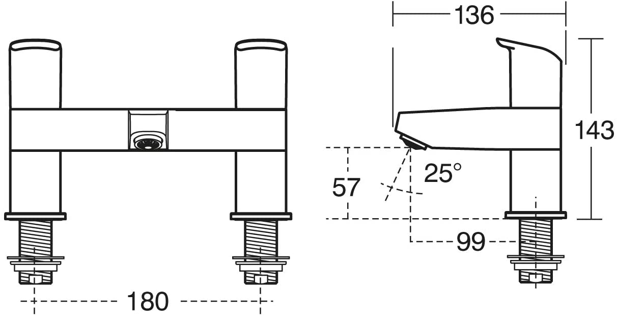 Ideal Standard B1824AA Ceraflex 2 tap Hole Bath Filler, Chrome