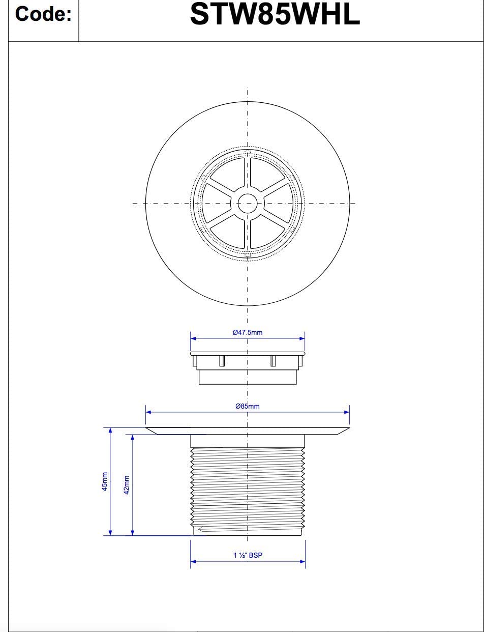 McAlpine 1å_" 29mm Long Shower Waste 85mm White Plastic STW85WHL