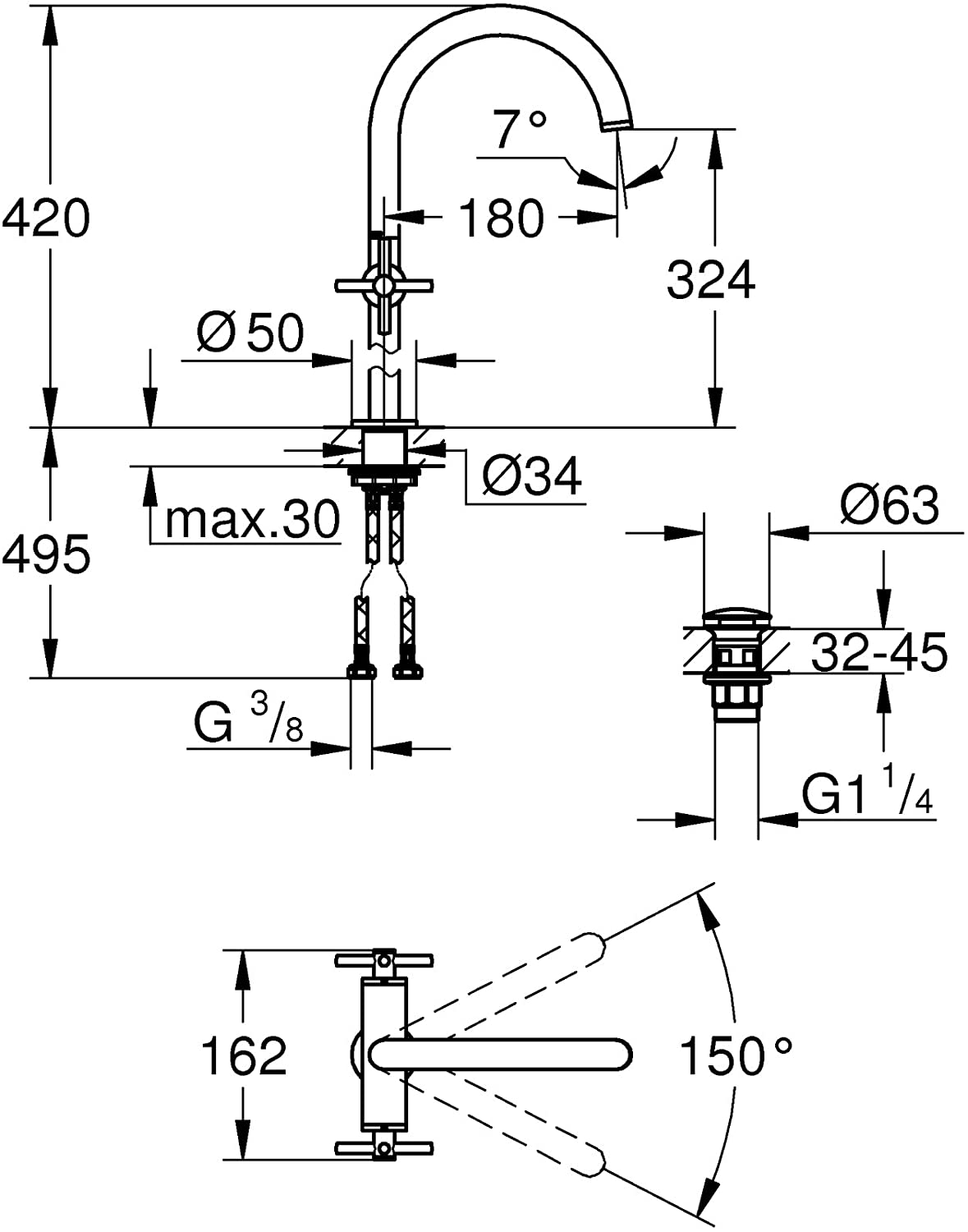 Grohe Atrio Bathroom Mixer Tap DN 15 L Size