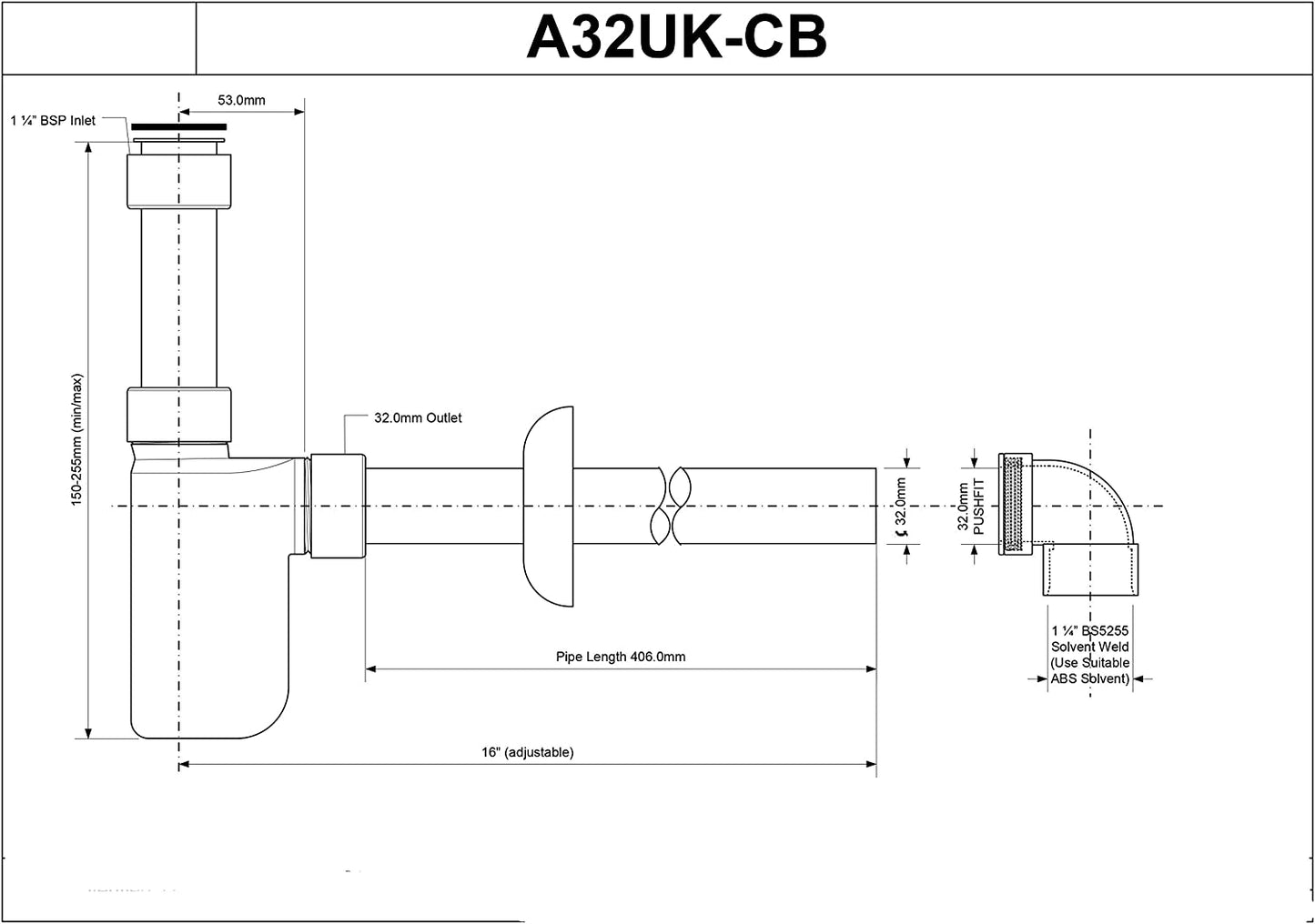 McAlpine CP Brass Basin Kit with Bottle Trap A32UK-CB