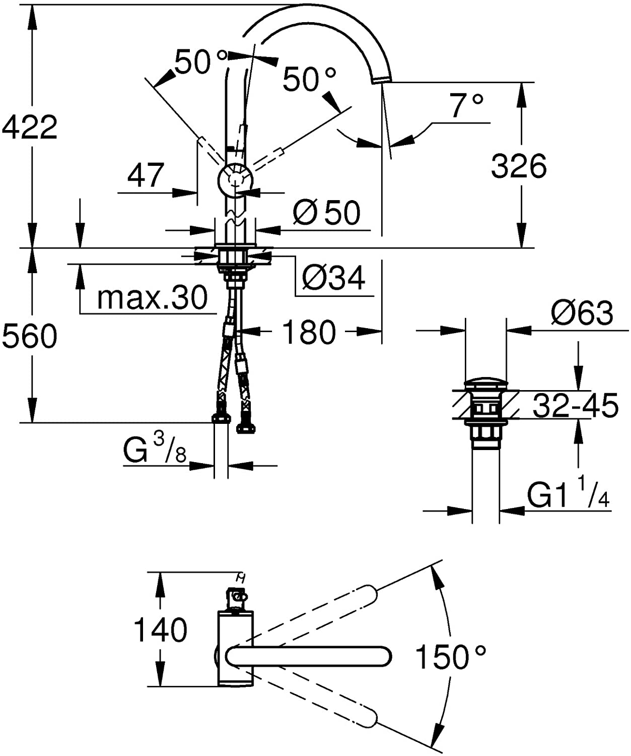 Grohe Atrio 32647003åÊ| Chrome Bath Filler Mixer TapåʉÛÒåÊBathroom Basin Sink Mixer Tap DN 15åÊXL Size |