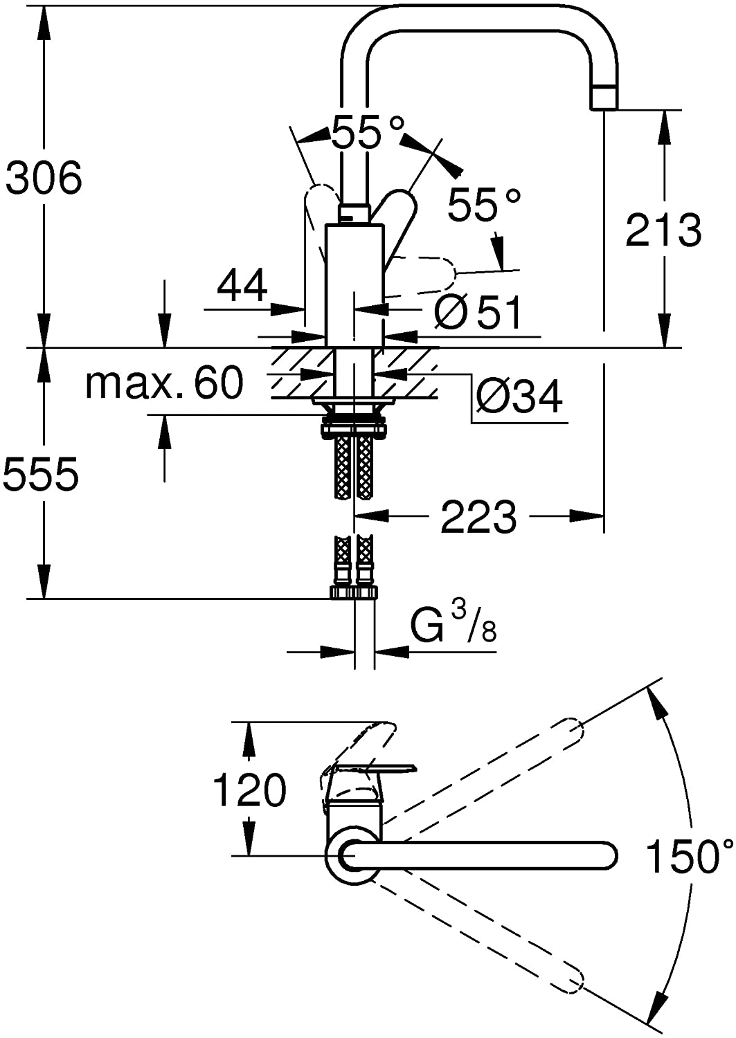 Grohe Eurodisc Cosmopolitan Single-Lever Sink Mixer Tap