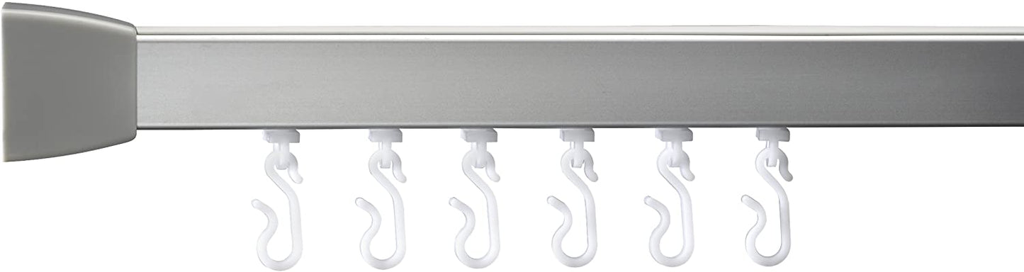Croydex Professional Profile 800 L-Shaped Shower Rail with Ceiling Support/ Hooks and Gliders, 91.5 x 91.5 cm, Silver