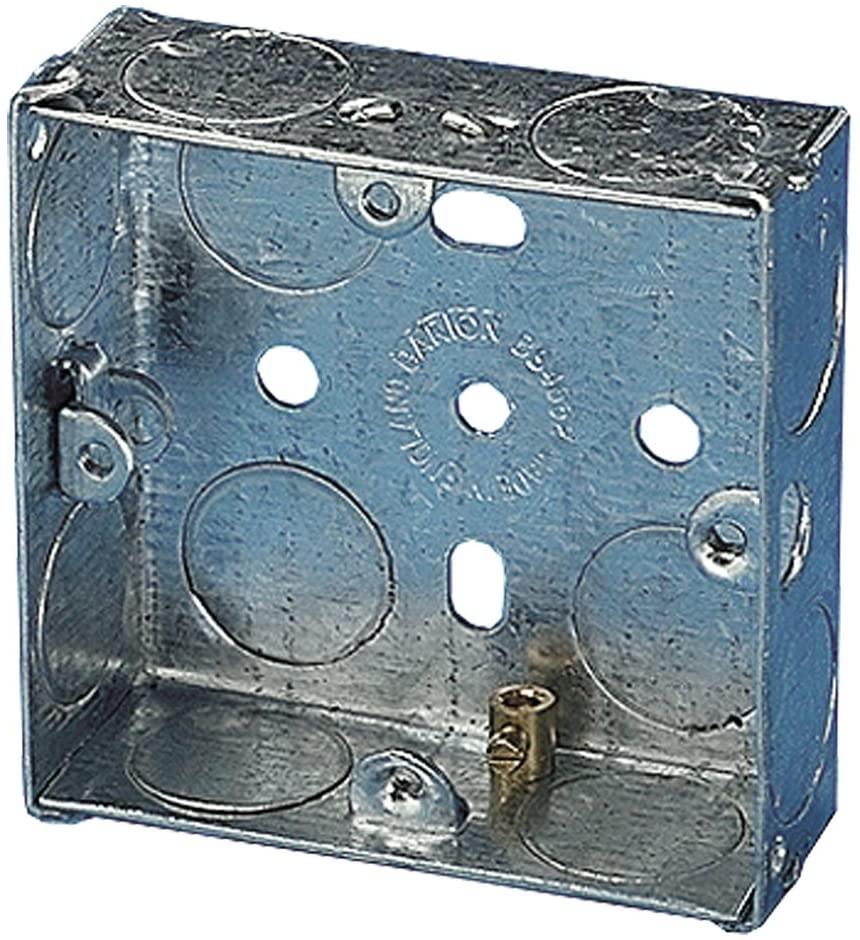 Single Galvanised Metal Recessed Pattress Knockout Back Box - 25mm