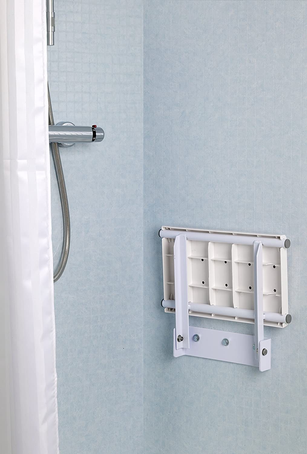 Croydex Wall Mounted Fold-Away Shower Seat, White - no fixings included in pack