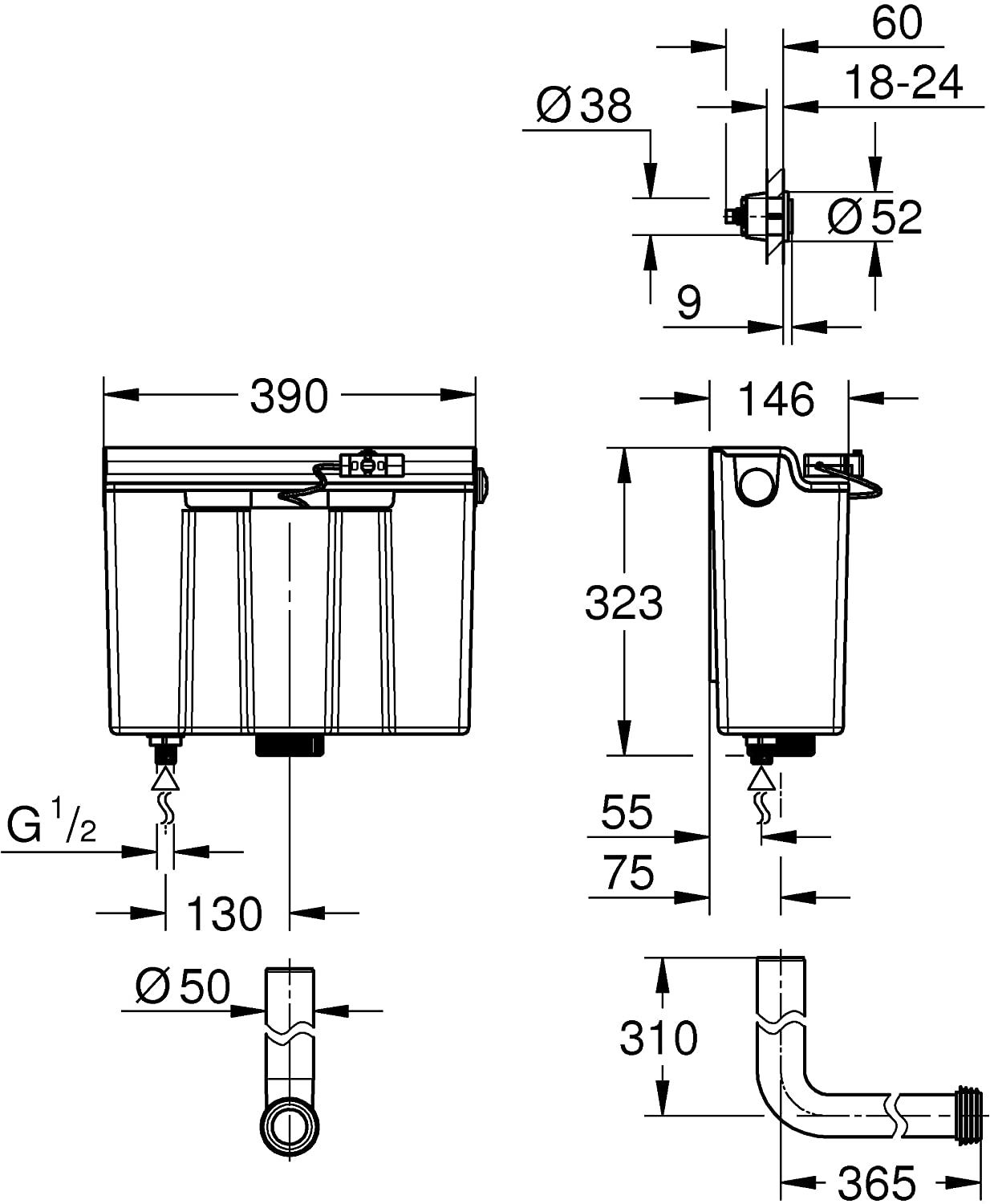 GROHE 39053000 | Concealed Flushing Cistern
