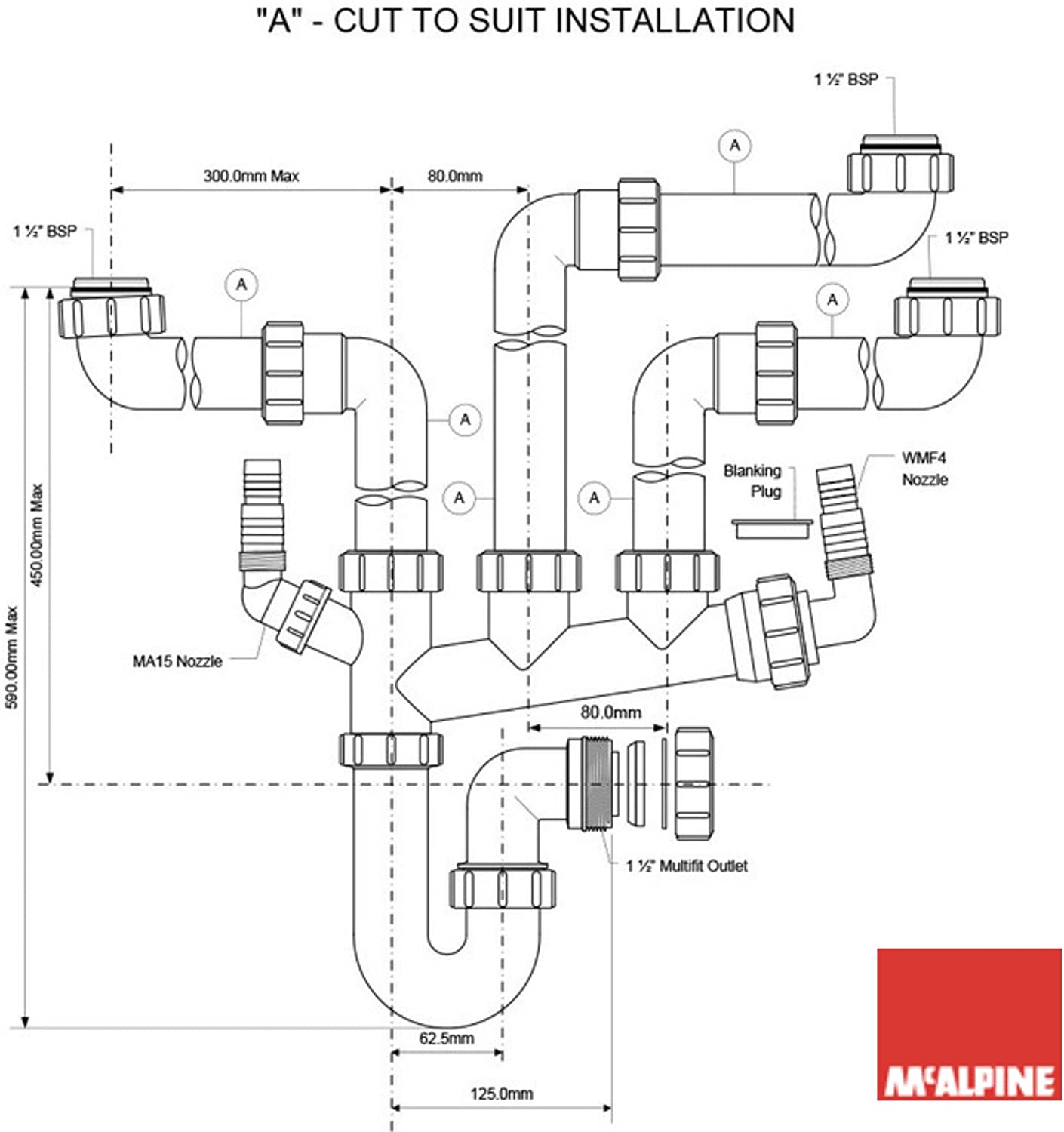 McAlpine SSK3 Waste Kit for 2.5 or 3 Bowl Sinks