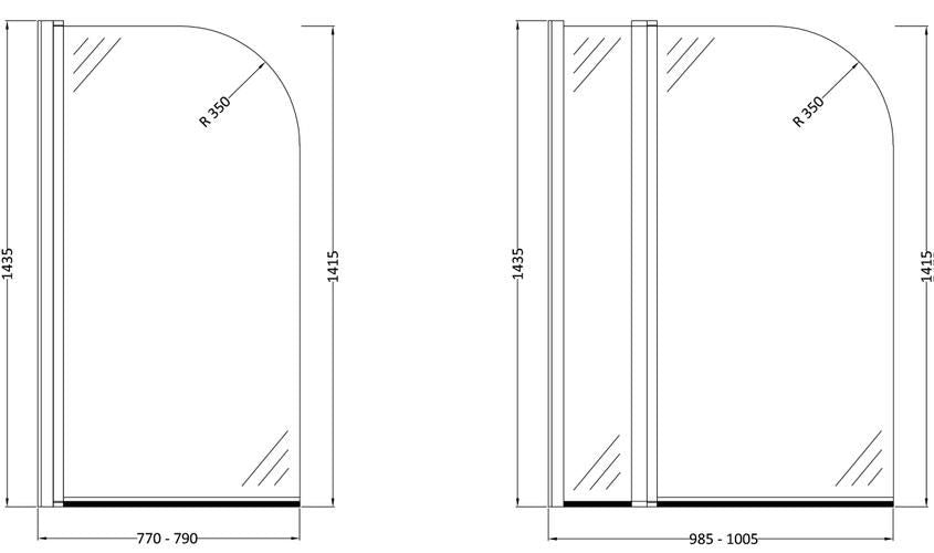NUIE Polished Chrome Straight Bath Screen (various options)