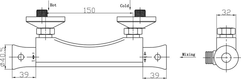 Thermostatic Bar Valve, Chrome finish, 150mm (Product Code: JTY308)